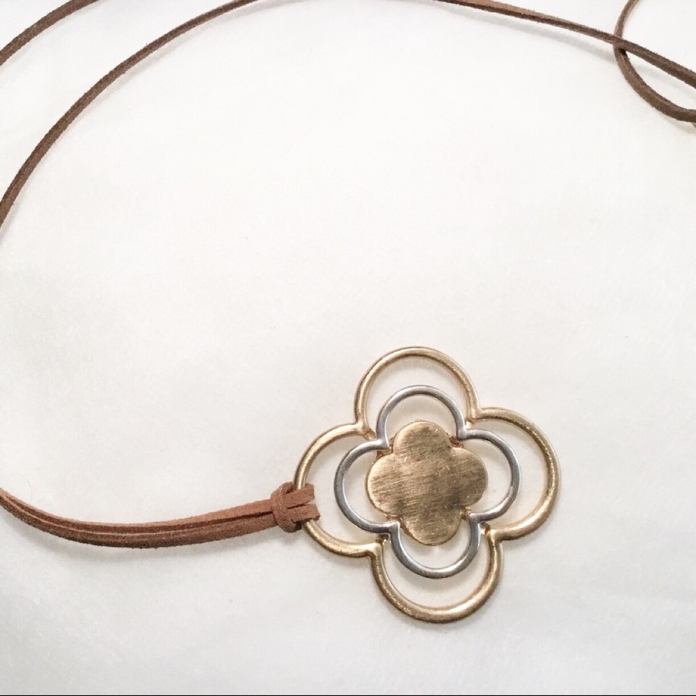 Faux Suede Quatrefoil Pendant